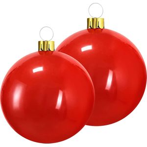 Opblaasbare decoratie kerstballen - mega groot - 2x st - 45 en 65 cm - rood