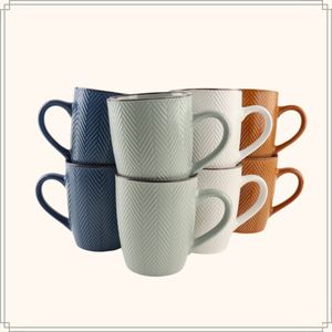 OTIX Koffiekopjes met Oor - Set van 8 - Koffietassen - Verschillende kleuren - Aardewerk - 370 ml - HEATHER