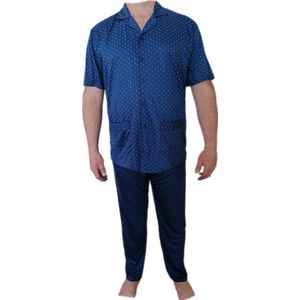 Heren - Pyjama - 2 Delig - Kleur Marineblauw - Korte Mouwen - Lange Broek - Knopen - Maat M - Cadeau - Kerst