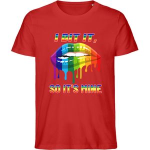 T Shirt Heren en Dames - Pride Mond - Regenboog Kleuren - Rood - L