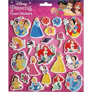 Disney Princess - Foam stickers - 22 stuks - Glitter - Belle - de kleine zeemeermin - Sneeuwwitje - Assepoester - Aurora - Stickervel - kado - cadeau - Sinterklaas - Kerst