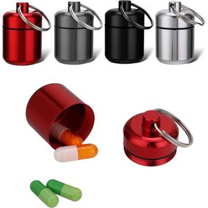Metalen pillendoos, 4 stuks, kleine tablettendoos, sleutelhanger, mini-capsule, waterdichte tablettenbox, draagbare pillendoosje voor reizen, kamperen, vissen, opslag (4 kleuren)