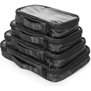 Doorzichtige toilettas verpakking kubussen - 4 stuks - luchthaven make-up cosmetische vloeistoffen - reizen koffer organisatie - zwart - Zwart L