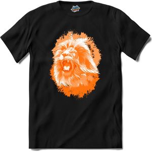 Oranje Leeuw - Oranje elftal WK / EK voetbal kampioenschap - bier feest kleding - grappige zinnen, spreuken en teksten - T-Shirt - Heren - Zwart - Maat 4XL