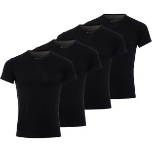 BOXR Underwear - Bamboe T-Shirt Heren - V-Hals - Zwart - Zijdezacht - Thermo Control - Ondershirt Heren - 4-Pack