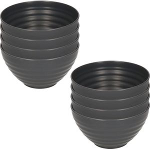 Plasticforte Kommetjes/schaaltjes - 8x - dessert/ontbijt - kunststof - D15 x 8 cm/840 ml - antraciet