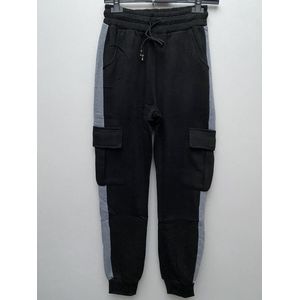 Comfortabele broek met zakken - Zwart met grijze streep - unisex - maat S