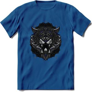 Tijger - Dieren Mandala T-Shirt | Donkerblauw | Grappig Verjaardag Zentangle Dierenkop Cadeau Shirt | Dames - Heren - Unisex | Wildlife Tshirt Kleding Kado | - Donker Blauw - S