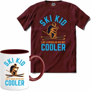 Ski Kid | Skiën - Bier - Winter sport - T-Shirt met mok - Unisex - Burgundy - Maat S