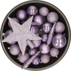 Decoris Kerstballen met piek - 33st - kunststof lila paars - 5-6-8 cm