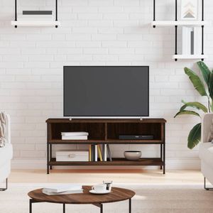 The Living Store Tv-meubel Bruineiken 100x35x45 cm - Klassiek design - Duurzaam hout - Voldoende opbergruimte - Industriële ijzeren poten