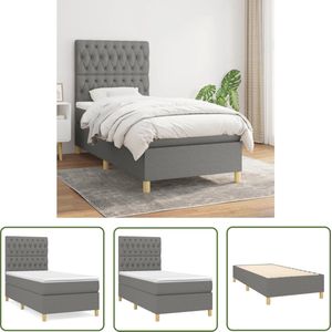 The Living Store Boxspring met matras stof donkergrijs 90x200 cm - Boxspringbed - Donkere Kleuren - Pocketveer Matras - Middenhard - Tweepersoonsbed