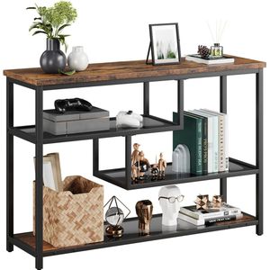 Mygroot - Consoletafel - 4-Tier - Sofa Tafels Smalle - Toegangstafel Met Glazen Plank - 120 x 30cm - Metalen Frame - Achter De Bank Tafel - Industriële - Gang.