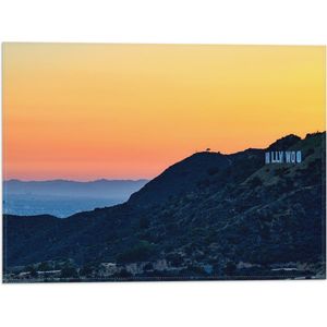 WallClassics - Vlag - Hollywood Sign met Zonsondergang - 40x30 cm Foto op Polyester Vlag