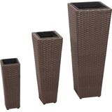 VidaXL Verhoogde 3 ST Poly Rattan Plantenbakken - Bruin