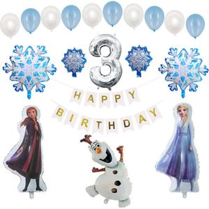 Loha-party®Frozen Thema Verjaardag Versiering ballonen-Cijfer Folie ballon 3 -Elsa-Anna-0laf-Feestpakket in Frozen Thema-Folie ballonnen
