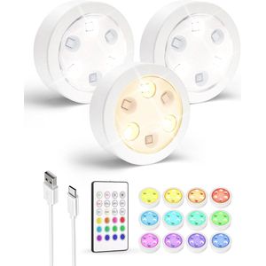 Onderkastlampen waterdicht - RGB kleurenafstandsbediening - Oplaadbaar - Keuken & kasten (set van 3)