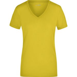 James & Nicholson t-shirt v-hals - dames - geel - stretch - korte mouwen - katoen/elasthan XL