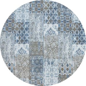 Vintage rond vloerkleed - Patchwork - Tapijten woonkamer - Twilight blauw - 110cm ø