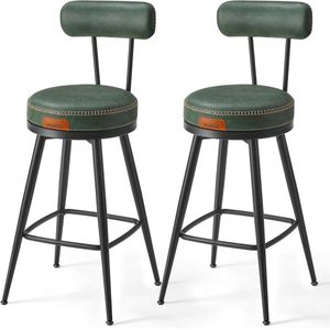 Furnstar - Barkruk set van 2 - 360° draaibare barkruk - Kruk met rugleuning voor keukeneiland - Kunstleer met naden - Mid-Century moderne stijl - 65 cm hoog - Keuken huisbar - Bosgroen - LBC089C01