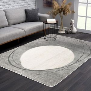Laagpolig woonkamertapijt modern geometrisch ontwerp cirkelvormig patroon antislip decoratief slaapkamertapijt - lichtgrijs beige - 120 x 160 cm