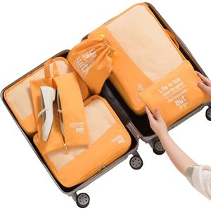Packing Cubes 6 set, kledingtassen, kofferorganizer voor vakantie en reizen, pakkubussenset reiskubussen, opbergsysteem voor koffer (oranje)