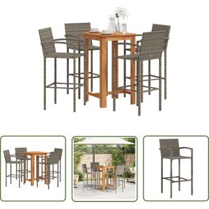 The Living Store 5-delige Tuinbarset massief acaciahout en poly rattan grijs - Tuinbarset - Bartafel - Barkrukken - Acacia Hout - Pe Rattan