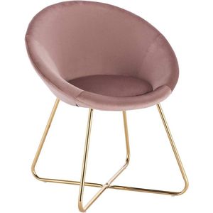 Bezoekersstoel - Eetkamerstoel - Roze Velvet - Metalen poten - Set van 1 - Zithoogte 44 cm - Deluxe