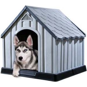 hondenhok buiten, hondenhok kunststof, grijs, waterdicht en uv-bestendig, 92 x 87 x 90 cm, Hondenhok van hars, hondenhok grote honden