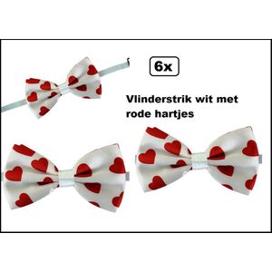 6x Luxe strik hartjesprint 13 x 7 cm hart hartje vlinder strik valentijn liefde carnaval optocht thema feest kerst gala huwelijk