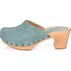 DINA Heels mint groen - suede clogs - dames clogs op hak maat 36