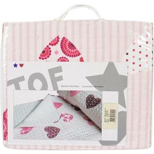Sprei - extra warme deken bed - hartjes strepen - meisjes roze - 130 x 150 cm