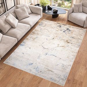 Tapiso Hera Vloerkleed Beige Blauw Woonkamer Gezaagd Modern Tapijt Maat- 80x150