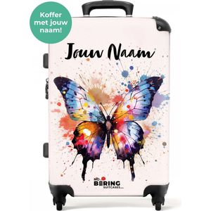 NoBoringSuitcases.com® - Kinderkoffer meisje roze - Reiskoffer met vlinder - Koffer kind met naam - Koffer lichtgewicht met 4 wielen - Grote trolley XL - 20 kg bagage