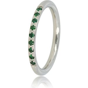 My Bendel Fijne aanschuifring zilverkleurig met groene steentjes - Smalle en fijne ring met groene zirkonia steentjes - Met luxe cadeauverpakking