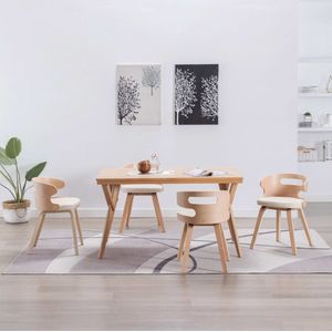 vidaXL Eetkamerstoelen - Set van 4 - Crème & Bruin Eetkamerstoel - Krukken - Dining Chairs - Salontafel - Interieurdecoratie - Meubels - Luxe Stoffen - Vintage Stoffering - Art Deco