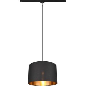 LED Railverlichting - Hanglamp - Trion Dual Hostons - 2 Fase - E27 Fitting - Rond - Mat Zwart/Goud - Textiel