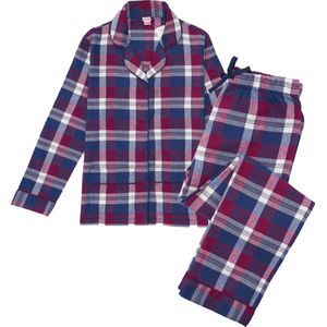 La-V Flanel pyjama set voor meisjes met geruit patroon Donkerblauw/Aubergine 152-158