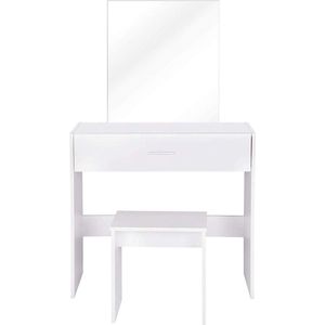 Rootz Kaptafel met Kruk - Vanity Set - Make-upbureau - Frameloze spiegel - Voldoende opbergruimte - Multifunctioneel - Stevige constructie - 82 cm x 39 cm x 132 cm