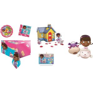 Doc McStuffins - Speelgoed dokter - Feestpakket - Kinderfeest - Verjaardag - Themafeest - Tafelkleed - Tafeldecoratie set - Servetten - Bordjes – Feestmaskers - Taartkaars.