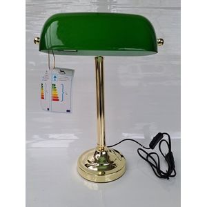 Denza - Notaris lamp Miscellaneous TA5013306 - messing bankierslamp met groene glazen kap - A BRASS BANKER'S LAMP - solid brass Banker, s lamp