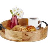 Relaxdays houten dienblad - serveerblad met rand - rond - koffie & thee - decoratief