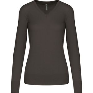 Pullover/Cardigan Dames M Kariban V-hals Lange mouw Dark Grey 50% Katoen, 50% Acryl