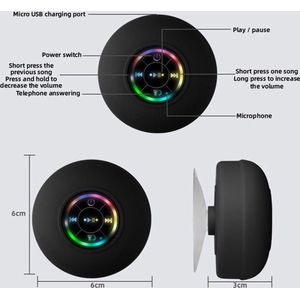 Draadloze Speaker Voor In De Badkamer - Bleutooth - Waterbestendig - Douche - MP3 Speler - RGB LED USB - Draadloze Verbinding - Douchen - Bad- Muziek - Cadeau - Zwart