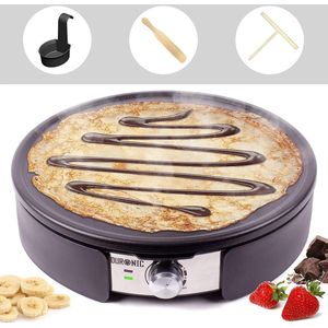 Duronic PM152 crêpe maker | 1500 watt | met 37 cm antiaanbakplaat | Deegstrooier, -keerder en maatbak | Antiaanbaklaag | Crêpemaker voor pannenkoeken, pannenkoeken, omeletten, pannenkoeken