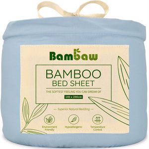 Bamboe Hoeslaken | 2-Persoons Eco Hoeslaken 140cm bij 200cm | Lichtblauw | Luxe Bamboe Beddengoed | Hypoallergeen Hoeslaken | Puur Bamboe Viscose Rayon laken | Ultra-ademende Stof | Bambaw