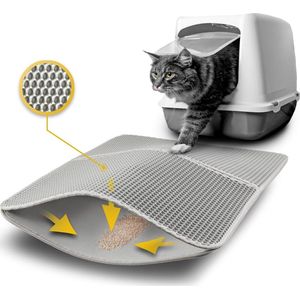 Kattenbakmat voor kattenbak met anti-slip coating, 61 x 38 x 1,3 cm, kattenbakmat, waterdicht en gemakkelijk te reinigen, effectieve opname van kattenbakvulling in honingraatdesign, grijs