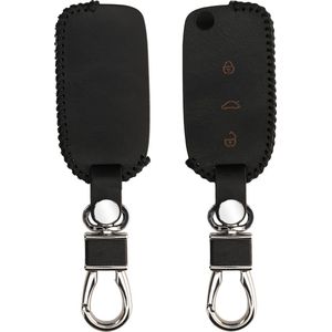 kwmobile autosleutel hoesje geschikt voor VW Skoda Seat 3-knops autosleutel - Van leer - Autosleutel behuizing in zwart