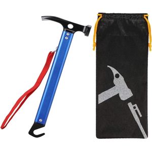Hammer met haak 30 cm aluminium - multifunctioneel voor outdoor camping met trekkoord opbergtas (blauw)