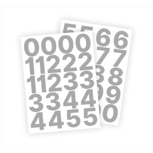 Cijfer stickers / Plaknummers - Stickervellen Set - Metallic Zilver - 5cm hoog - Geschikt voor binnen en buiten - Standaard lettertype - Mat